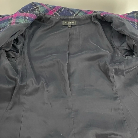 Talbots Vintage Wool Bias Plaid Shawl Collar Button Up Lined Pockets Jacket - Picture 11 of 11